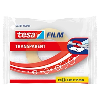 Imagen de tesa film transparente, Cinta Autoadhesiva Resistente al Paso del Tiempo y Rompimiento, de Oficina con Fuerte Adhesión, 33 m x 15 mm