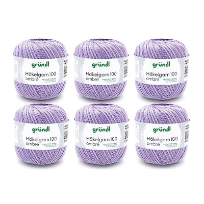 Imagen de Gründl Häkgelgarn, Vorteilspack 6 Knäuel à Ombre, Paquete de ovillos 100 g Hilo Ganchillo, algodón, Lavanda, 30 x 21 11 cm, Cotton, Lavendel, One Size, 566