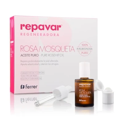 Imagen de Repavar Aceite 100% Puro Rosa Mosqueta Primera Presión en Frío, Alta capacidad Regeneradora para Cicatrices Incluye Aplicador Roll On y Cuenta Gotas 15 ml
