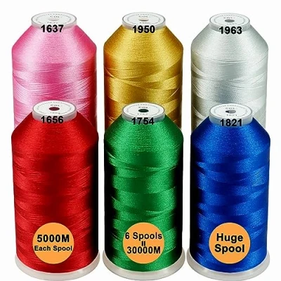 Imagen de New brothread Conjunto de 6 Colores del Christmas Poliéster bordado Máquina Hilo Grande carrete 5000M para todas las máquinas