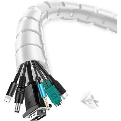 Imagen de Shinfly Funda de Gestión Cables 2x10 m con un Clip Guía Cables, Organizador 22 mm + 28 mm, Color Blanco