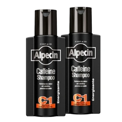 Imagen de Alpecin Caffeine C1 Black Edition Shampoo para Hombres con Nueva Fragancia 2x 375ml Champú el Crecimiento del Cabello un Natural y Fuerte Cuidado