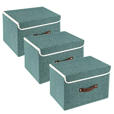 Imagen de TYEERS Cajas de Almacenaje con Tapa, Tela, Lavable, Organizadoras, 38x25x25 cm, Juego 3, Aqua Deep