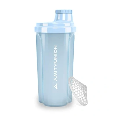 Imagen de AMITYUNION Coctelera de proteínas 500 ml Heaven a prueba fugas, sin BPA con tamiz y escala que se pueden hacer clic para batidos cremosos suero, mezclador proteínas, original en Cielo azul