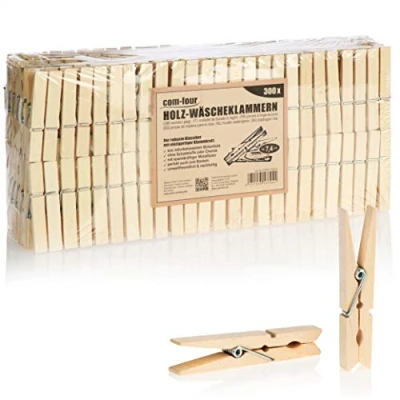 Imagen de com four® 300x Pinzas de Madera sostenibles Hechas Abedul sin Tratar para Colgar Ropa y Manualidades (300 Piezas Abedul)