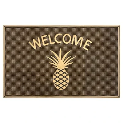 Imagen de HANSE Home Mix Mats Felpudo para Interior y Exterior, 45 x 75 cm, diseño de piña, Resistente a la Intemperie, Antideslizante, Entrada Color Negro, Dorado