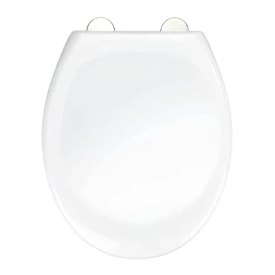 Imagen de WENKO asiento de WC Ios, inodoro, termoplástico prémium resistente, blanco con Easy Close y Fix Clip 1 botón acero inoxidable para un ajuste seguro, 1,6 kg, 37,5 x 45 cm