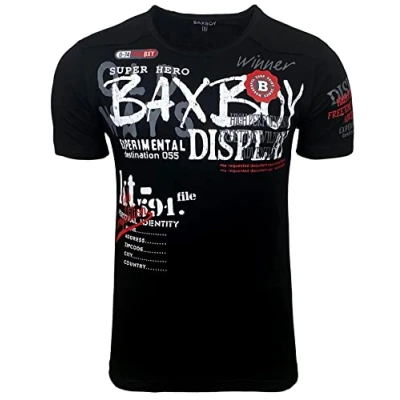 Imagen de BX147 Camiseta para hombre con cuello redondo y estampado único de moda vintage, Negro , L