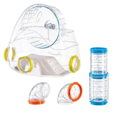 Imagen de Ferplast Juego de Tubos Hámster, Accesorio Jaula Total 4 Piezas, Incluye Gimnasio con Rueda Túneles para Hámster Orificios Ventilación y Conexion Kit Gym, Juegos