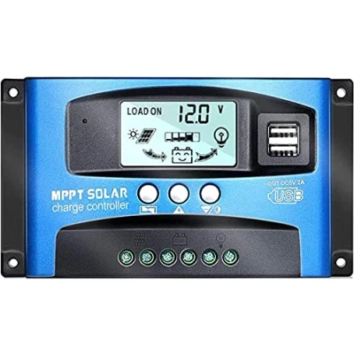 Imagen de Y&amp;H 100A Controlador de carga solar MPPT 12V / 24V con puerto USB dual, Pantalla LCD inteligente Panel automático para baterías plomo ácido/Panel solar/Cargas