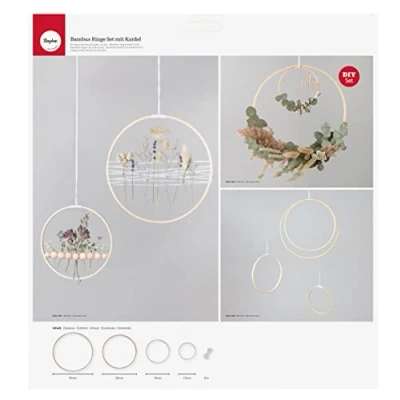 Imagen de Rayher Aros de bambú, 4 ud, 12 30 cm ø, con cordel, para manualidades y decoración, 64505505