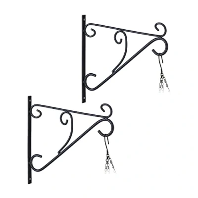 Imagen de Relaxdays Soporte para Colgante de Flores Pack 2 Ganchos Macetas Pared, Colgadores Maceteros y Faroles, 28 x 30 cm, Perchas Jardín, Hierro, Negro