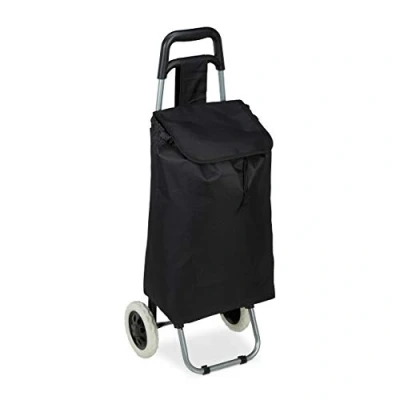 Imagen de Relaxdays Carrito Compra Plegable 28 L, Carro Ruedas Anchas, Bolsa Extraíble, PP Poliéster, 92,5 x 42 cm, Negro, 1 Ud