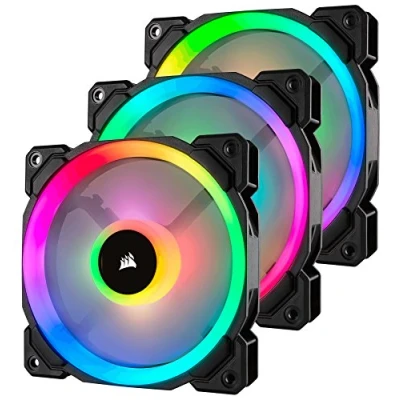 Imagen de Corsair LL120 RGB Ventilador de PC (120 mm, Doble Halo LED PWM) Paquete Tripla con Lighting Node PRO
