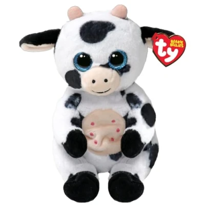 Imagen de Ty Beanie Bellies Herdly la Vaca con los Ojos Azules Brillantes, Animales de Peluche el Pancino Suave Originales 20 Cm T41287