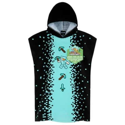 Imagen de Minecraft Toallas de Baño Playa y Piscina Creeper Algodon 100% con Capucha para Niños Cambio Bata Infantil Adolescente (Negro/Azul, 10 13 Años)