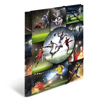 Imagen de HERMA Juego de carpetas A4 fútbol, 3 unidades, para niños, plástico, con diseño deportivo, goma elástica, solapas interiores e impresión interior niños y niñas
