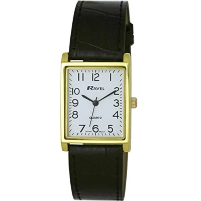 Imagen de Ravel Reloj Rectangular Tradicional Unisex con Esfera Numérica Clara Tono Oro/Negro