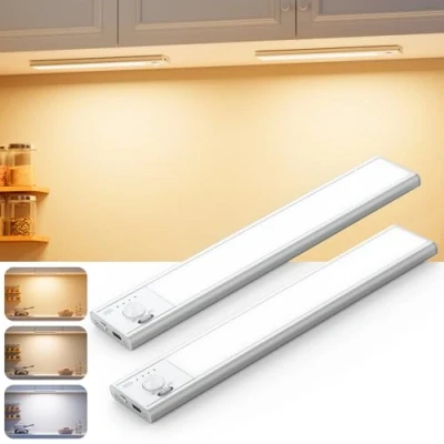 Imagen de BKXCHA Luz Led Con Sensor De Movimiento,1000mAh Luces Cocina Bajo Mueble Recargable Sin Cables, Lampara Luces, Inteligente Armario Para Gabinete Escalera Pasillo (22CM, 2 Piezas)