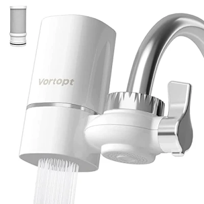Imagen de Vortopt Filtro Agua Grifo, de Certificado NSF, Reduce el Plomo, Cloro, Mal Olor, purificador Grifo Cocina, Adapta a Grifos Estándar, T1 (1 Filtro)