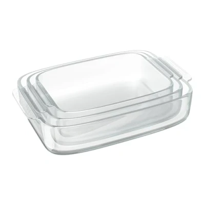 Imagen de Relaxdays Bandejas de Horno, Set 3, Fuentes Cristal Rectangulares, Lasañeras, Aptas para Lavavajillas, Transparentes, 6,5 x 38 25 cm