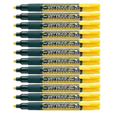Imagen de Pentel Weterase Lote de 12 rotuladores para cristal (punta mediana), color amarillo, paquete unidades