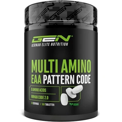 Imagen de Multi Amino EAA Pattern Code 500 comprimidos De 1000 mg cada uno Fórmula Human Los 8 aminoácidos esenciales fermentación vegetal Altamente dosificado Vegano