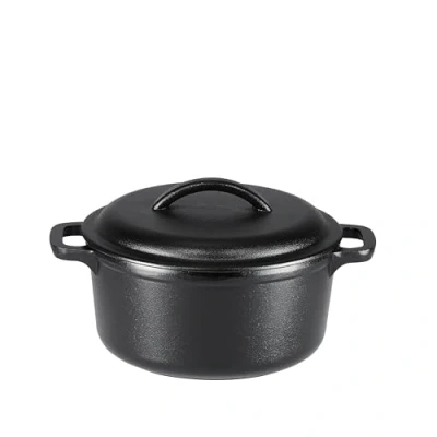Imagen de Amazon Basics Redondo Horno holandés de hierro fundido pretratado con asa doble, 1,89 l, Negro