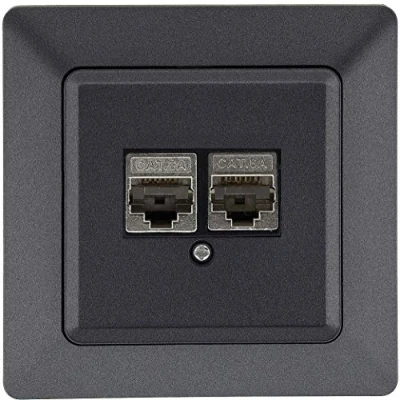 Imagen de MILOS Cat6a Enchufe de red, 2 puertos RJ45, hasta 10 GBit, universal, color antracita