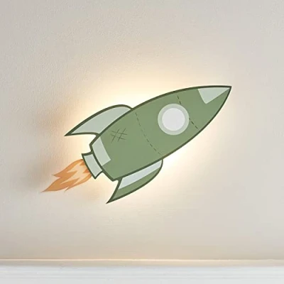 Imagen de Lights4fun Aplique Infantil Cohete con 18 LED Blancos Cálidos a Pilas para Adorno Habitación Niños