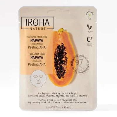 Imagen de Iroha Nature Mascarilla Facial Peeling AHA con Papaya y Ácidos frutales. Piel suave revitalizada Cara Exfoliante Revitalizante 100% Biodegradable Vegana