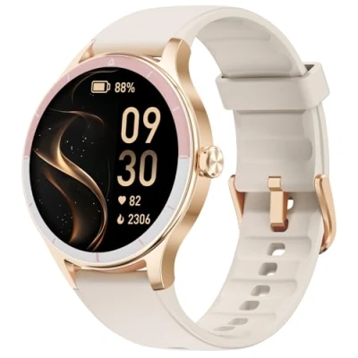 Imagen de TOOBUR Reloj Inteligente Mujer Redondo, Smartwatch Deportivo/Actividad/Running/Cuenta Pasos, Smart Watch Compatible Android/iOS, Responder/Hacer Llamadas, Salud, IP68 Waterproof, Beige