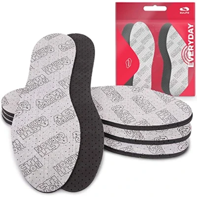 Imagen de SULPO 4 pares de plantillas contra el sudor Acti Carbon, con carbón activo, para hombre y mujer, anti sudor, zapatos trabajo botas goma / talla 36 46, color Gris, 39