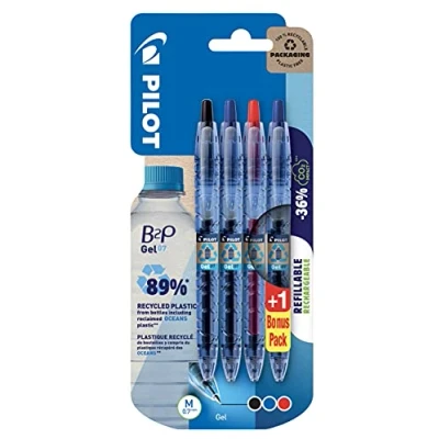 Imagen de Pilot Pen 2719BC4 B2P Bottle to Bolígrafo de gel (0,7 mm, 4 unidades), color negro, rojo y azul
