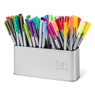 Imagen de STAEDTLER Rotulador fineliner triplus, cuerpo triangular ergonómico, ancho de trazo 0,3 mm, larga vida útil. Expositor cubilete metálico con 50 rotuladores en colores surtidos, 334 MC50