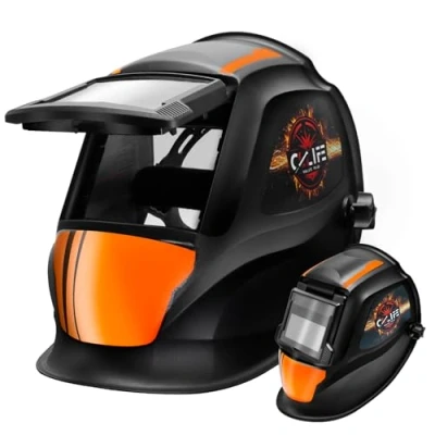 Imagen de CCLIFE Casco de soldadura automático color verdadero con energía solar, máscara totalmente ajustable, 2 sensores, gran campo visión (92 x 42 mm), clase óptica 1/1/1/2, protección