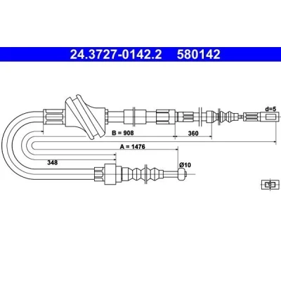 Imagen de ATE 24.3727 0142.2 Cable de Freno Mano 1476 AUDI: 100 C4 Avant