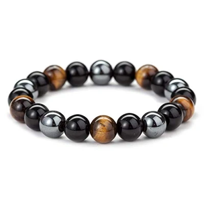 Imagen de Thajaling 10MM Ojo de tigre obsidiana y perlas magnéticas Mala pulsera Tibetano budista Buda Meditación Collar/pulsera