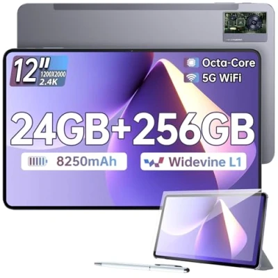 Imagen de OUKITEL OT5S Tablet 12 Pulgadas 2.4K IPS Android 14 con Lapiz 18GB+256GB(TF 2TB) Gaming Funda 8250mAh 16MP 4 Altavoces Widevine L1 Dual SIM 4G Face ID GPS OTG 5G WiFi