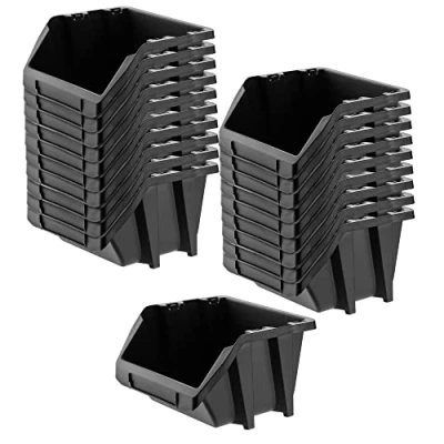 Imagen de KADAX caja apilable para taller, pequeña clasificadora de plástico PP, en diferentes tamaños y colores, cajas almacenamiento pared (negro, juego 20 unidades, 272x238 mm)