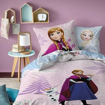 Imagen de Disney Frozen Juego de ropa cama invierno 135 x 200 cm y 80 cm, diseño con Anna Elsa, diamantes 100% algodón calidad cremallera