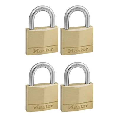Imagen de Master Lock 140EURQNOP Lote de 4 Candados Ancho con Cuerpo Latón Macizo Arco Largo, Dorado, 40 mm, Set Piezas