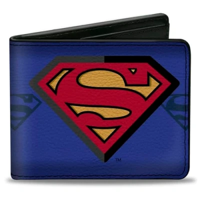 Imagen de Buckle Down Cartera Plegable de Poliuretano Escudo Superman centrado/Escudo a Rayas Azules para Hombre, Multicolor