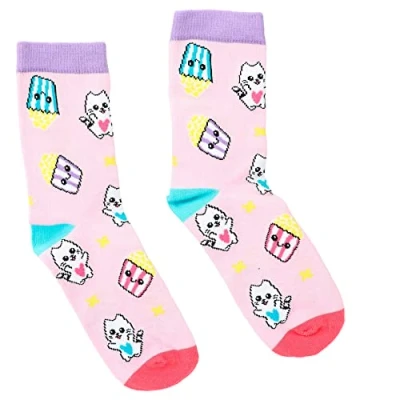 Imagen de Depesche 12445 TOPModel Cutie Star Calcetines en alegres colores con simpáticos gatos y bolsas de palomitas, talla 31 35