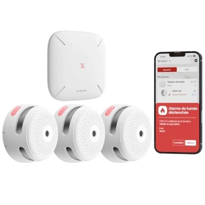 Imagen de X Sense Detector de Humo Smart XS01 M con estación Base SBS50, inalámbrico WiFi, Incendios conectable, Compatible la aplicación Home Security, FS31