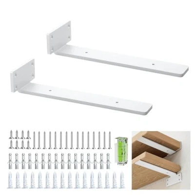 Imagen de Soporte Estanteria Pared 2 Soportes De Para Estantes, Estante Blancos, En L Metal Resistente Montaje (Blanco, 25 Cm/10 Pulgadas)