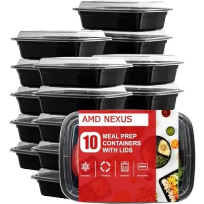 Imagen de AMD Nexus Recipientes de plástico para preparación comidas, 16 onzas, 1 compartimento, reutilizables, sin BPA, con tapas herméticas, aptos microondas, congelador y lavavajillas