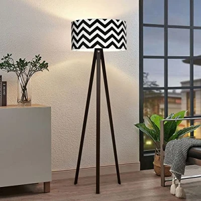 Imagen de lux.pro Lámpara de Pie Trípode Luz Iluminación Salón 1xE27 20 W MDF PVC 21 x Ø 38 cm Altura 140 Negro/Blanco