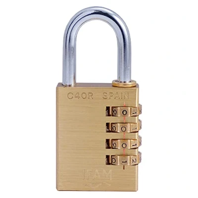 Imagen de IFAM Candado de Combinación Serie C40R, 38mm Longitud, Latón, Máxima Seguridad, Suavidad Rodillos, Con Clave y Más 10.000 Combinaciones, Ideal Maletas, Bolsas, Maletines Equipajes