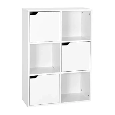Imagen de Mondeer Estantería Librería para Libros Almacenaje de Pared 6 Cubos 3 Puertas Blanco 60 x 90 30 cm